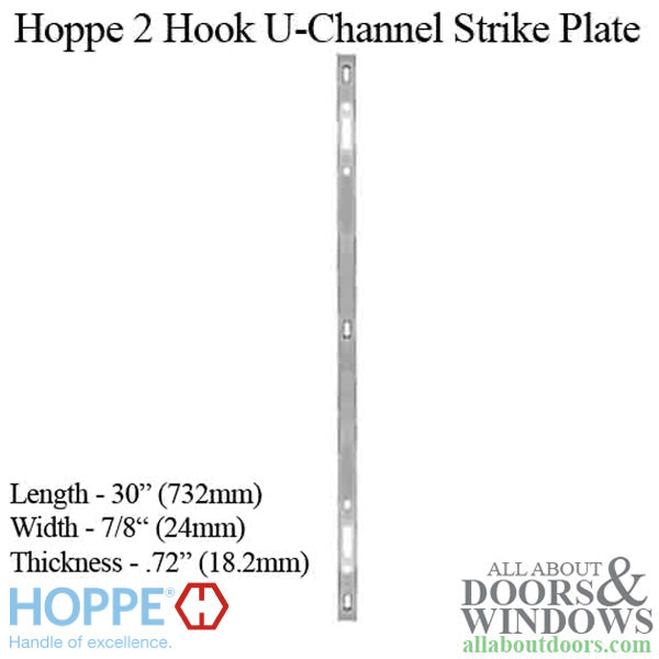 Hoppe 2 Point Sliding Door Lock Strike – U-Channel, Brushed Stainless Steel