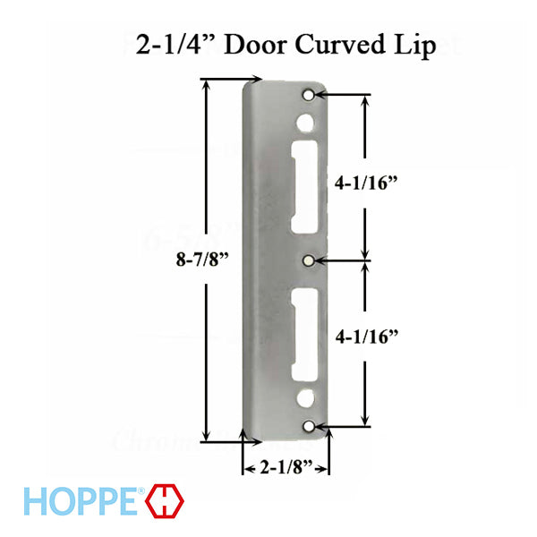 Hoppe Extended Lip Latch and Deadbolt Strike – 2-1/4" Door, Stainless Steel