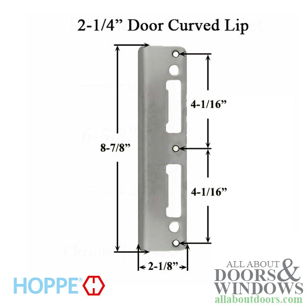 Hoppe Extended Lip Latch and Deadbolt Strike – 2-1/4" Door, Stainless Steel