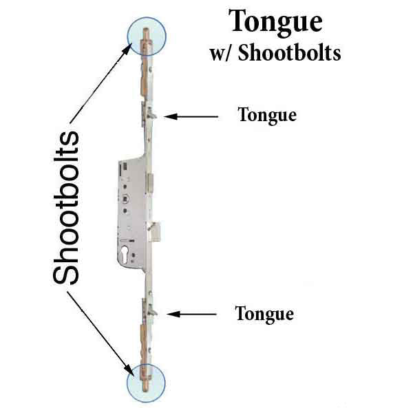 Hoppe Multipoint Lower Extension with Tongue and Shootbolt – 45mm Backset, 36" Handle Height, 24.41" Tongue
