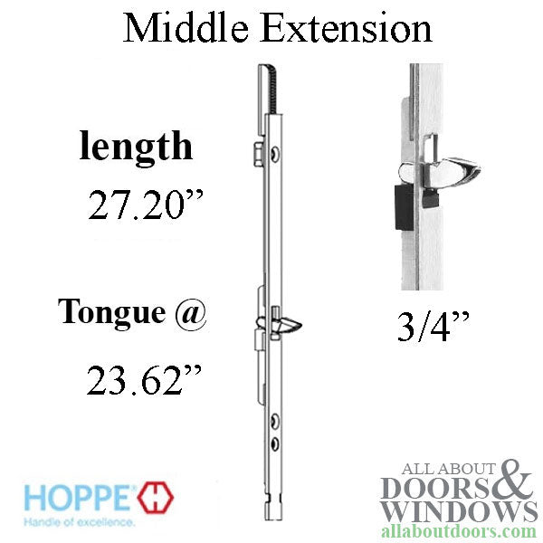 Hoppe HLS9000 Middle Extension with Shootbolt and Tongue – 20mm Faceplate, 27.20" Length