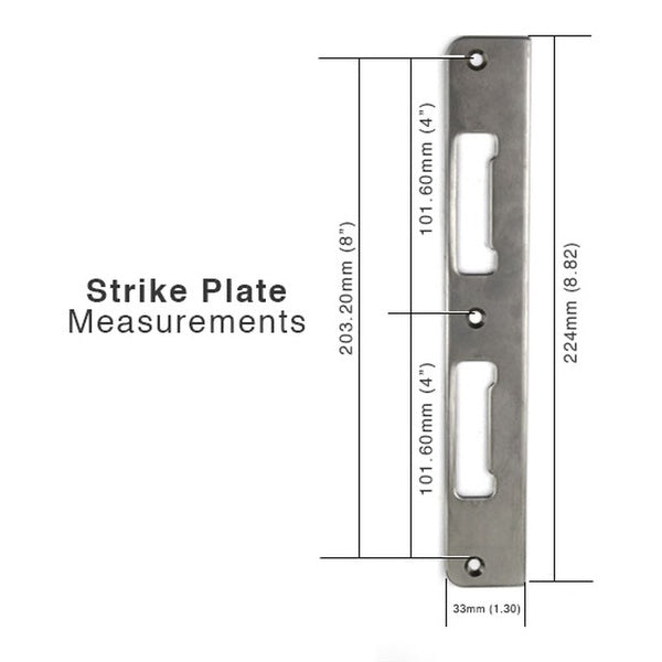 Hoppe Latch & Deadbolt Strike Plate – Flat, 1.30" x 8.82", Stainless Steel