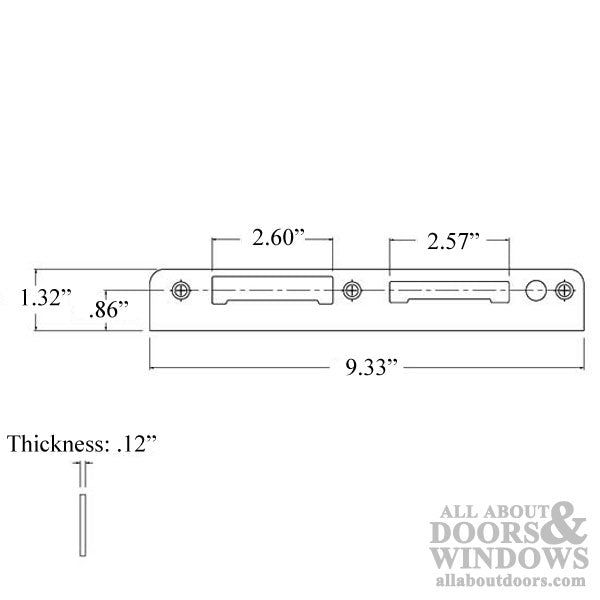 Winkhaus Center Latch and Deadbolt Strike – 1-5/16" x 9-1/4", Dichromate