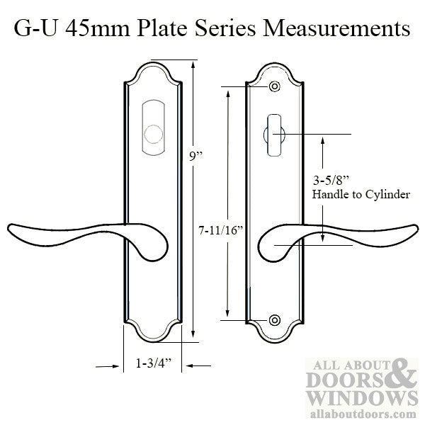 G-U Venice Active Handleset Trim – 45mm Backset, 92mm PZ, American Cylinder