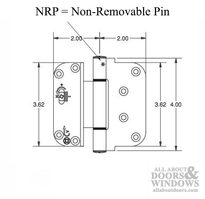 Adjustable Hinge for Outswing Doors – 3-5/8" x 4", NRP, Brass Base, Vertical & Horizontal Adjustment