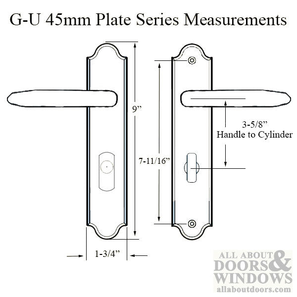 G-U Torino Handleset Trim – 45mm Backset, 92mm PZ, Active with American Cylinder