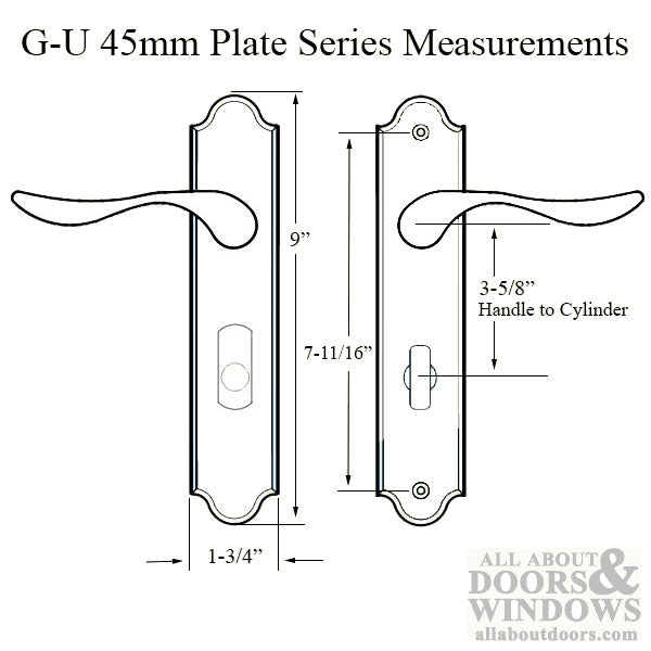 G-U Venice Active Handleset Trim – 45mm Backset, 92mm PZ, American Cylinder