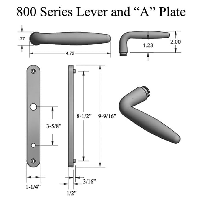 Active Handleset Trim for Multipoint Locks – 92mm PZ, Black