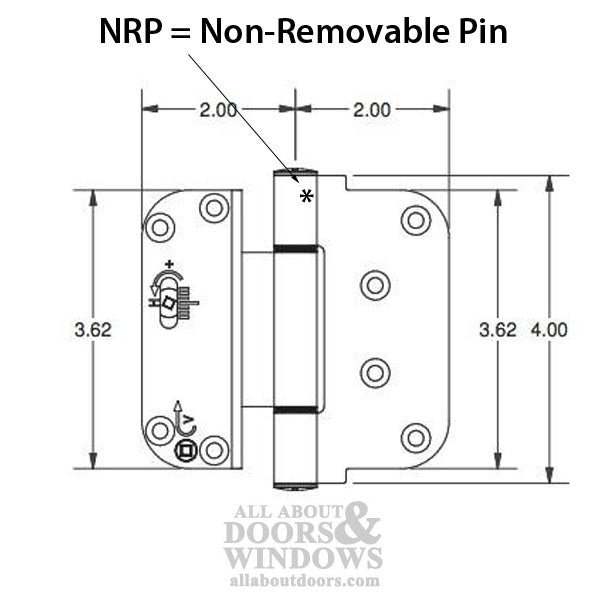 Adjustable Hinge for Outswing Doors – 3-5/8" x 4", NRP, Brass Base, Vertical & Horizontal Adjustment