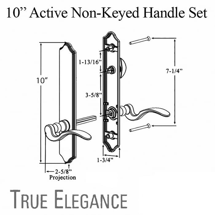 True Elegance 10" Active Non-Keyed Handle Set for Hinged Doors