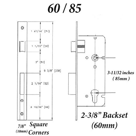 Pella Replacement Mortise Lock – 85mm PZ, 60mm Backset