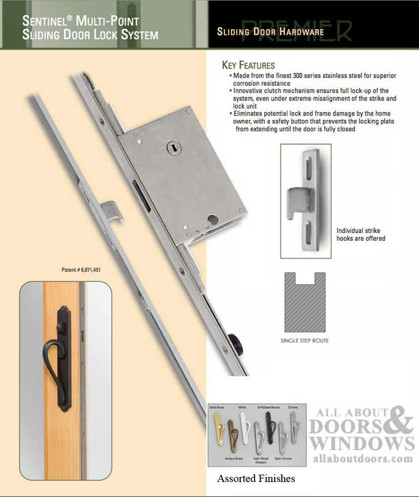 Sentinel 3-Point Sliding Door Lock – 45mm Backset, Stainless Steel