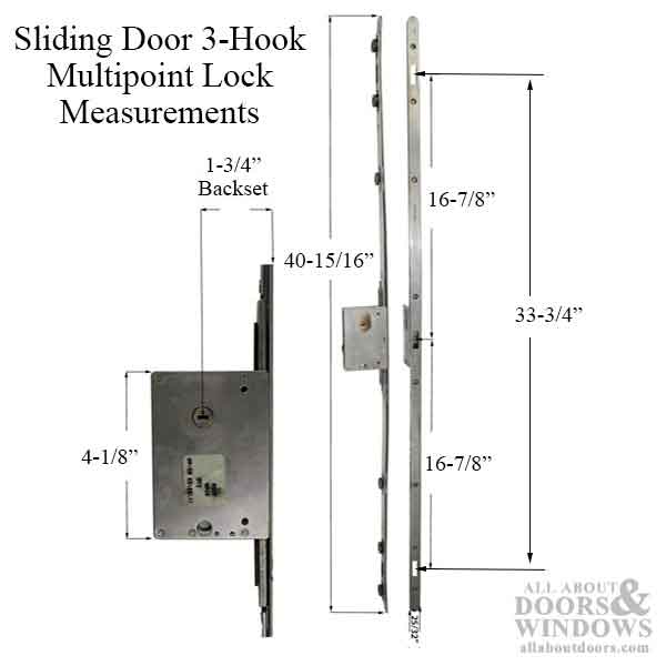 Sentinel 3-Point Sliding Door Lock – 45mm Backset, Stainless Steel