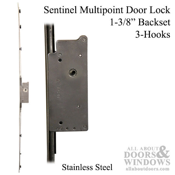 Sentinel Multipoint Sliding Door Lock – 35mm Backset, 3 Hooks, Stainless Steel