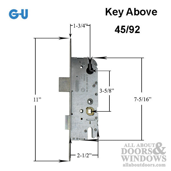 GU Unicorn Single Point Mortise Lock – 45mm Backset, 92mm PZ, Stainless Steel