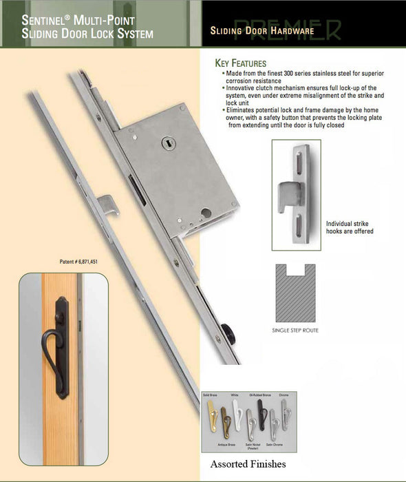 Single Point Sliding Door Lock – 45mm Backset, 20mm Faceplate