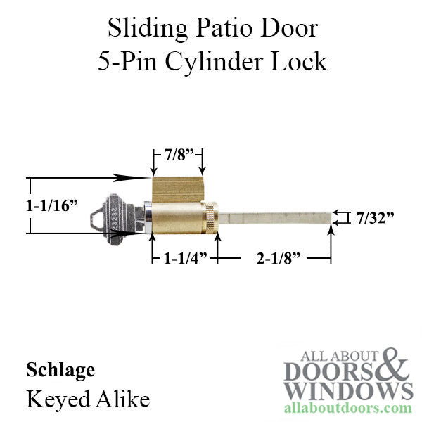 Schlage Keyed Cylinder for Sliding Doors – SC-1 Keyway, Keyed Alike