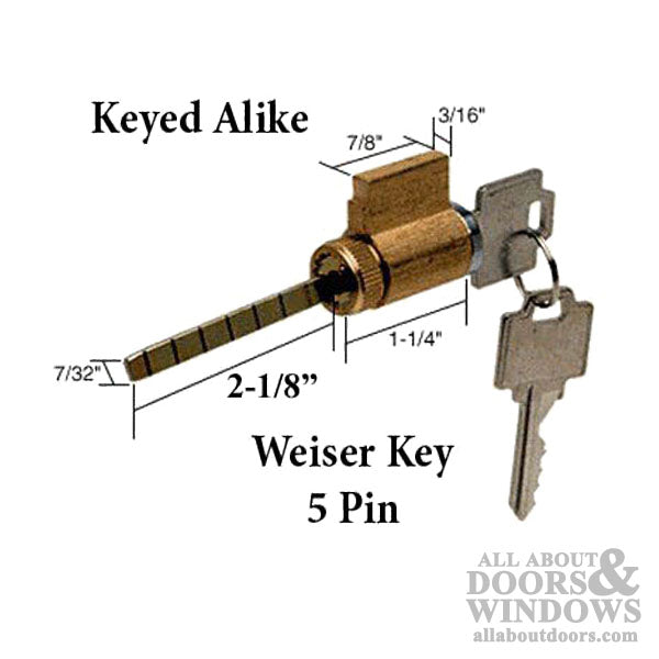Sliding Glass Door Lock Cylinder – Semi-Restricted Keyway, Keyed Alike