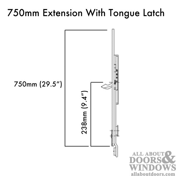 GU Europa 750mm Tripact Extension with Tongue Locking Point – 16mm Faceplate, Key Below Lever