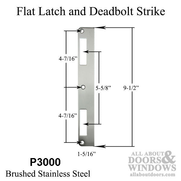 Amesbury Latch & Deadbolt Strike Plate – Flat Lip, 1-3/4" Door, Stainless Steel