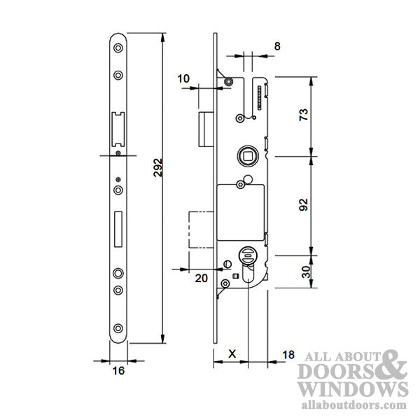 GU Europa Monolock Single Point Lock – 50mm Backset, 92mm PZ, Stainless Steel
