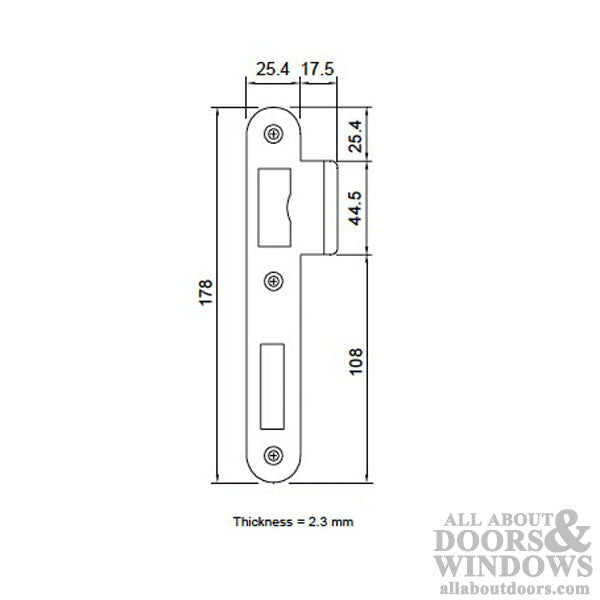 GU Latch and Deadbolt Strike Plate – 1" x 7", Radius Corners, Stainless Steel