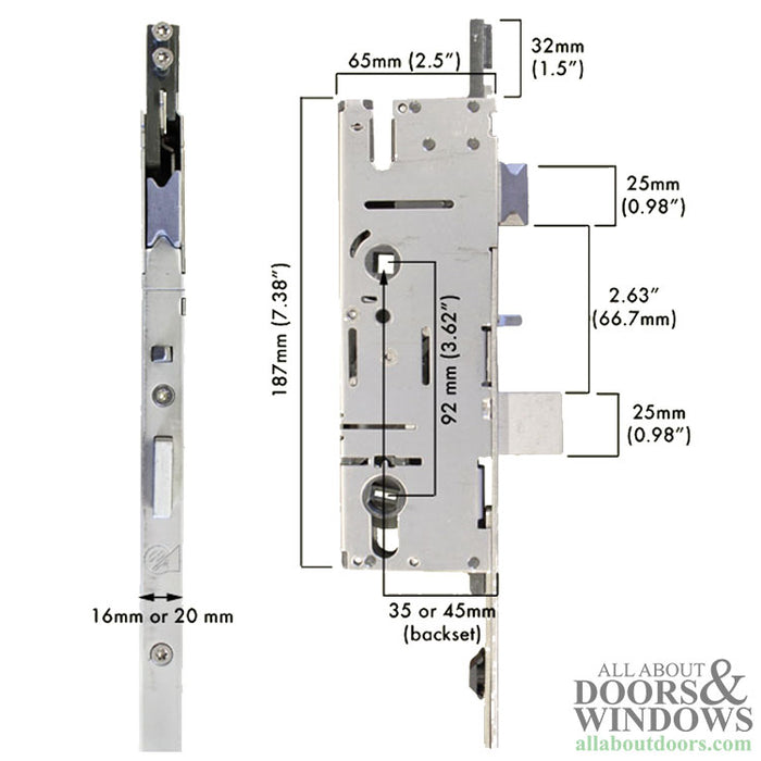 Amesbury P2000 Active Multipoint Gear with Tongue – 45mm Backset, 92mm PZ, 36" Handle Height