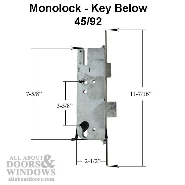 GU Monolock Single Point Mortise Lock – 45mm Backset, 92mm PZ, Silver