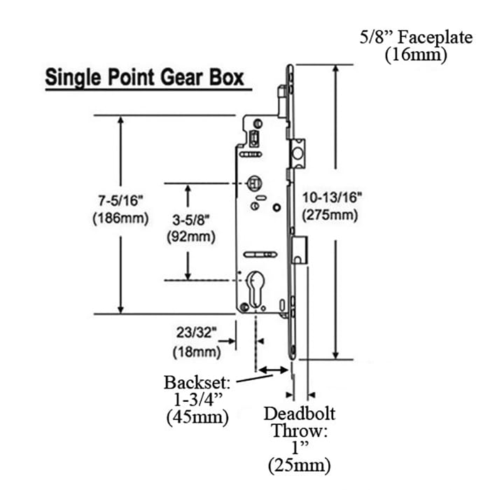 Hoppe Single Point Mortise Lock – 45mm Backset, 92mm PZ, 1" Deadbolt