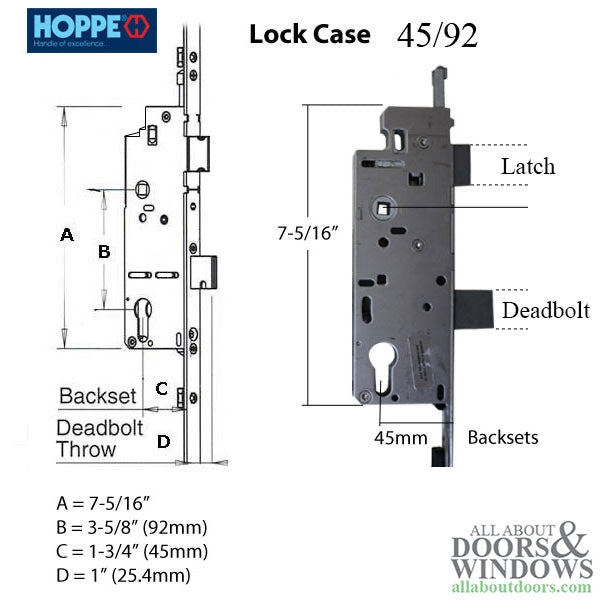 Hoppe Multipoint Lower Extension with Tongue and Shootbolt – 45mm Backset, 16mm Faceplate, 35-3/4" Handle Height
