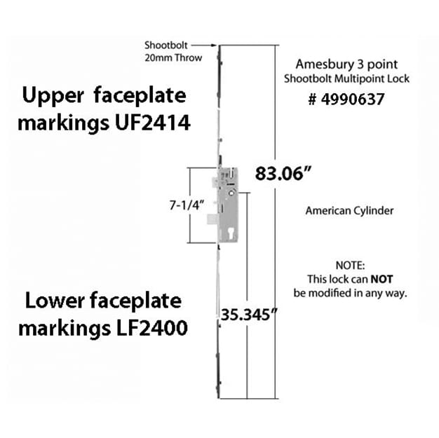 Amesbury P2000 Shootbolt Multipoint Lock for Pella – 45mm Backset, 92mm PZ, 35-11/32" Handle Height