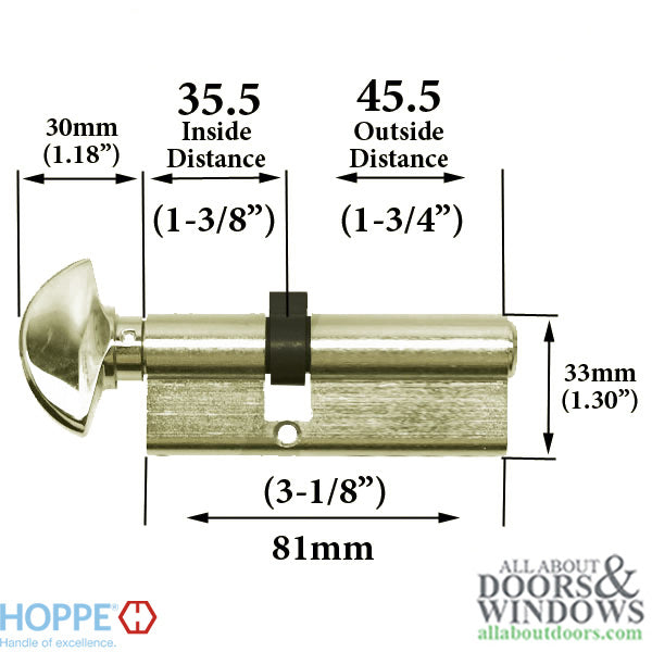 Hoppe 90° Profile Cylinder with Crescent Knob – 35.5mm/45.5mm