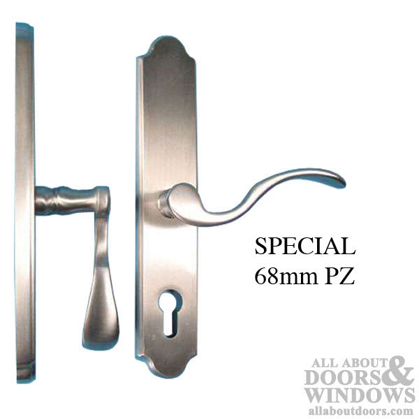 Germania Lever Handleset with Lara Back Plate – 68mm PZ, Satin Nickel