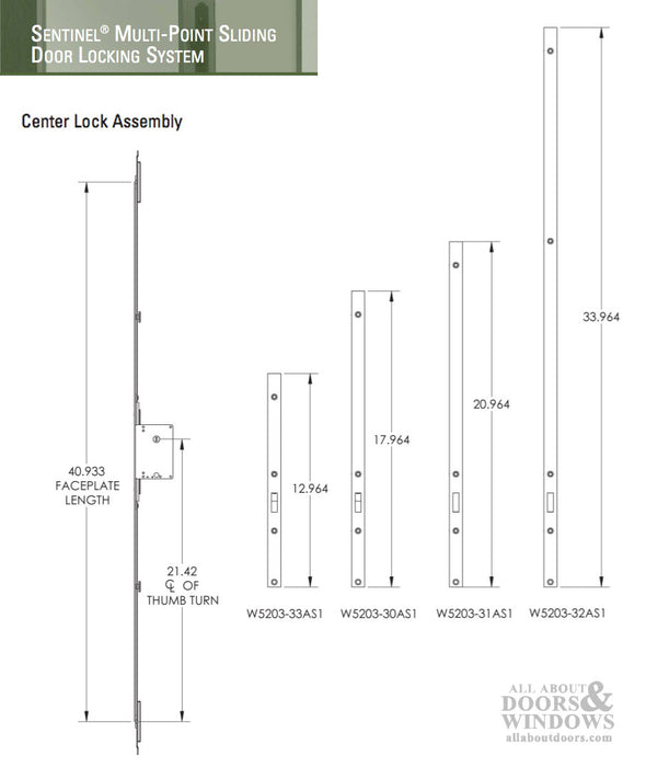 Ashland Sliding Door Center Lock Assembly – 43mm Backset