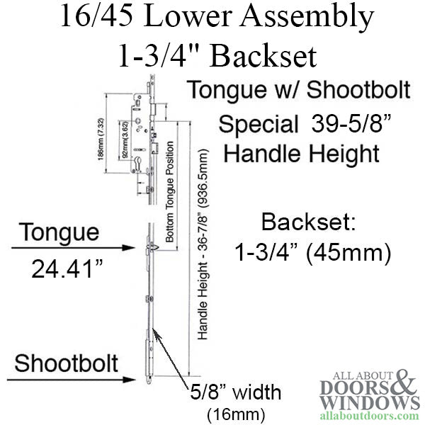 Hoppe Multipoint Lower Extension with Tongue and Shootbolt – 45mm Backset, 92mm PZ, 39-5/8" Handle Height