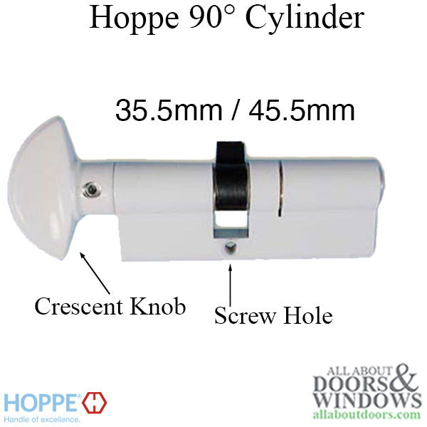 Hoppe German Profile Cylinder with Crescent Knob – 81mm Overall, White