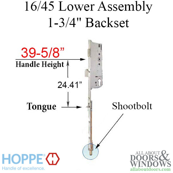 Hoppe Multipoint Lower Extension with Tongue and Shootbolt – 45mm Backset, 92mm PZ, 39-5/8" Handle Height