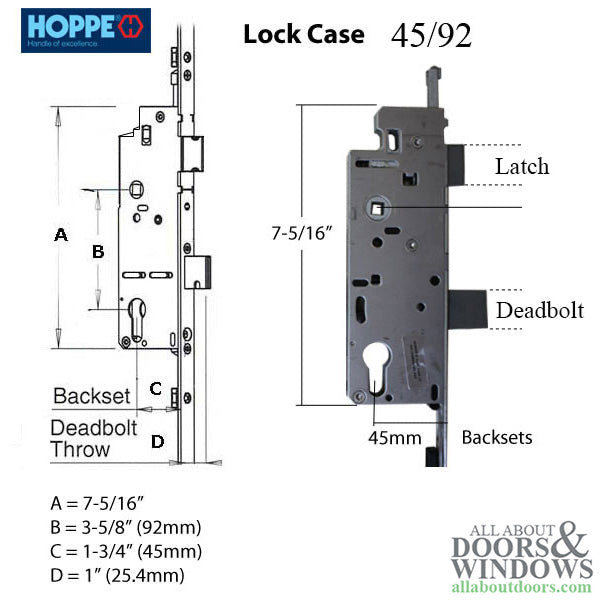 Hoppe Multipoint Lower Extension with Tongue and Shootbolt – 45mm Backset, 92mm PZ, 39-5/8" Handle Height