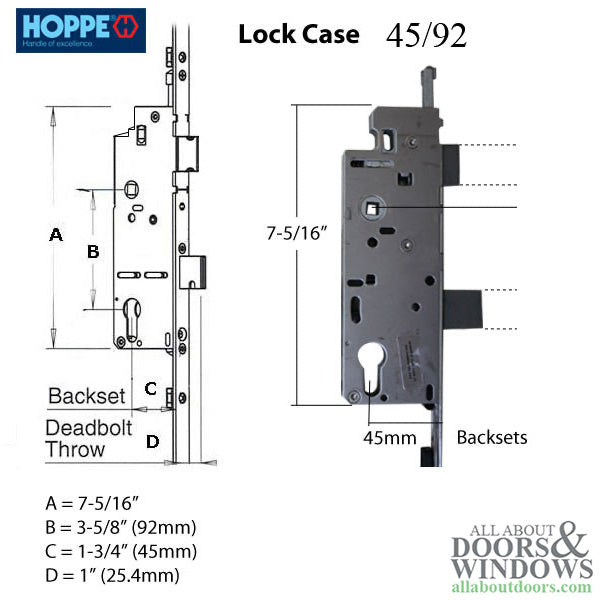 Hoppe HLS9000 Bottom Gear with Tongue and Shootbolt – 45mm Backset, 16mm Faceplate, 36-7/8" Handle Height
