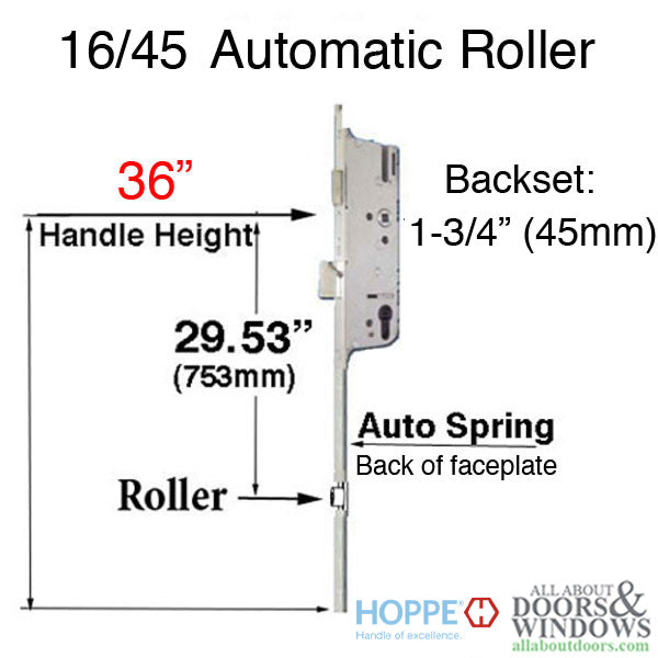 Hoppe HLS9000 Bottom Gear – Roller Version, Automatic Locking, 45mm Backset