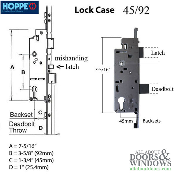 Hoppe Multipoint Lower Extension with Manual Tongue – 45mm Backset, 92mm PZ, 37" Handle Height