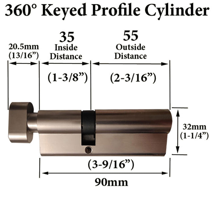 Yale Euro Profile Cylinder – 35/55mm, 360° Turn, Nickel