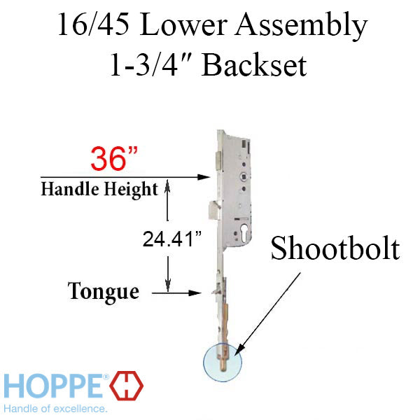 Hoppe Multipoint Lower Extension with Tongue and Shootbolt – 45mm Backset, 92mm PZ, 36" Handle Height, 24.41" Tongue