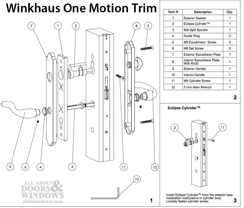 Winkhaus Mercury Handleset Trim for One-Motion Multipoint Lock – Bright Chrome