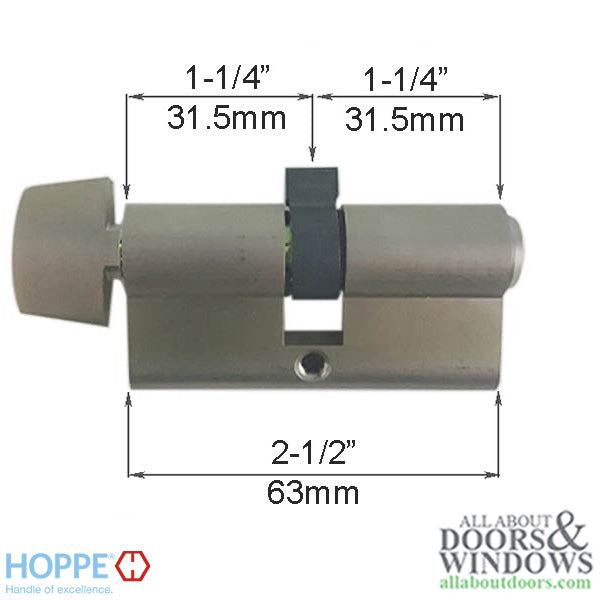 Hoppe Euro Profile Keyed Cylinder with D-Knob – 2-1/2" Housing, Schlage SC1 Keyway