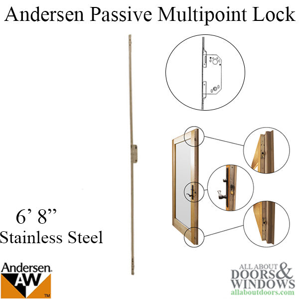 Andersen Passive 2-Point Lock for 6' 8" Frenchwood Hinged Doors – Stainless Steel