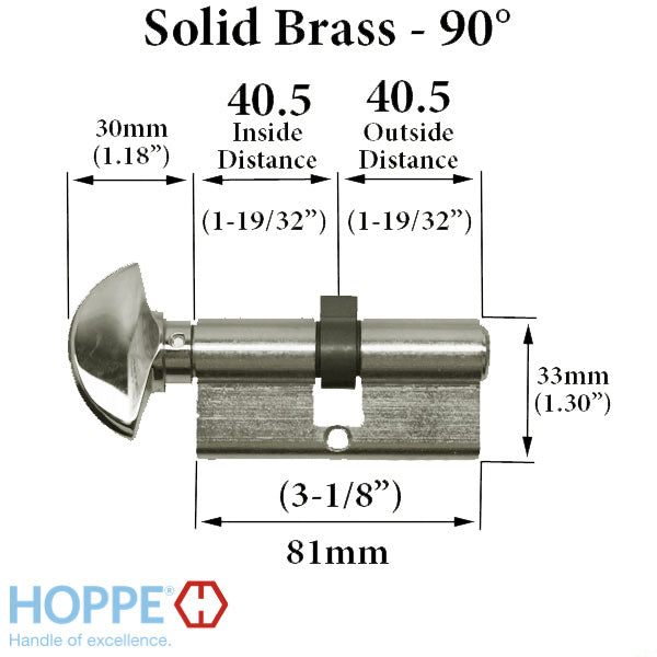 Hoppe 90-Degree Profile Cylinder with Crescent Knob – 40.5mm/40.5mm