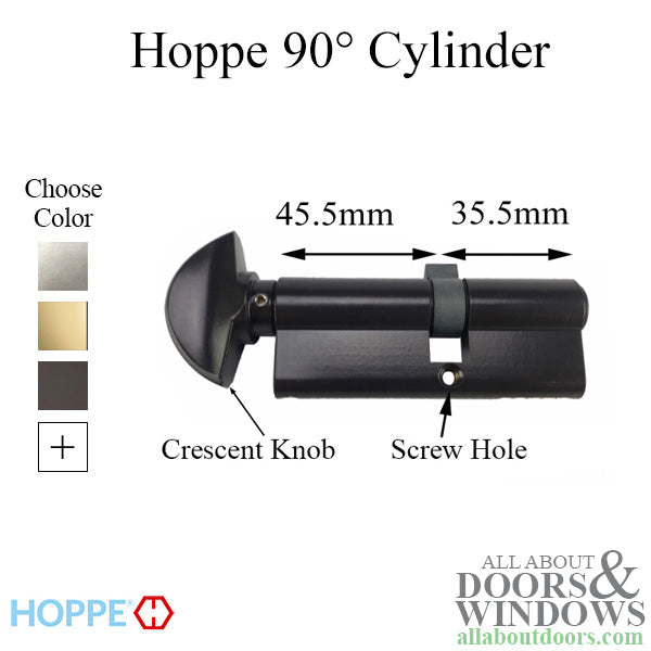 Hoppe 90-Degree Keyed Profile Cylinder with Crescent Knob – 45.5mm Inside, 35.5mm Outside