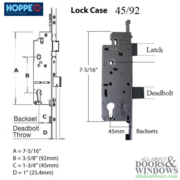 Hoppe Multipoint Lower Extension with Tongue and Shootbolt – 35mm Backset, 39.62" Handle Height, 24.41" Tongue