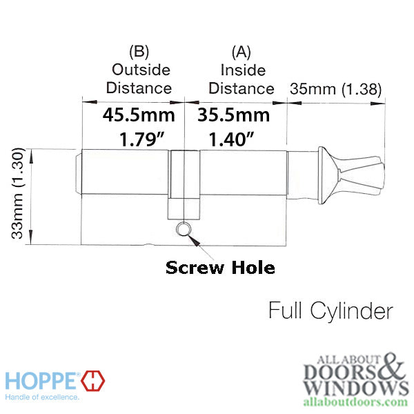 Hoppe German Profile Cylinder with Crescent Knob – 81mm Overall, White